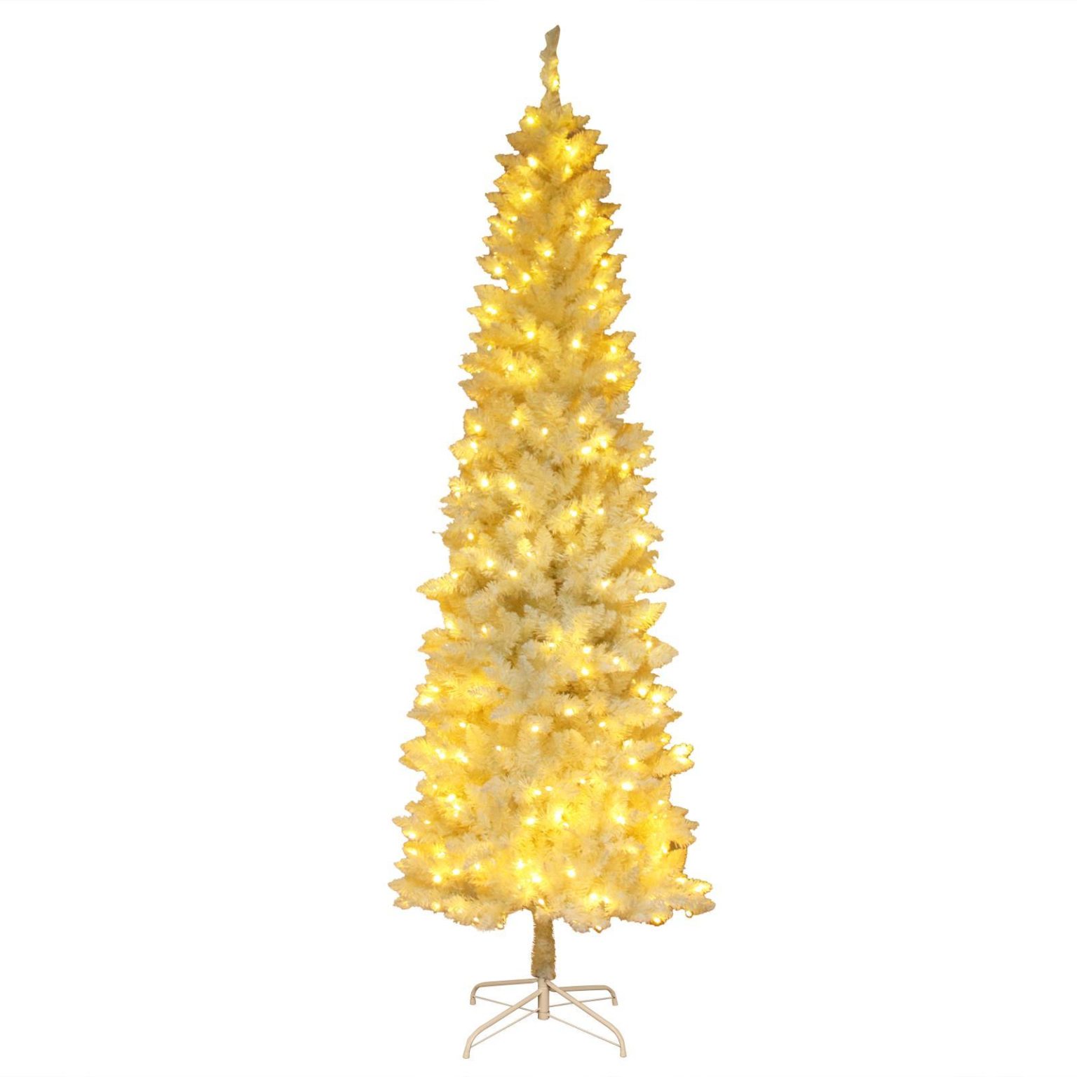 Easingroom 7 5 Ft White Artificial Christmas Tree Slim Skinny Tree With Pre Lit Lights 1050 Tips